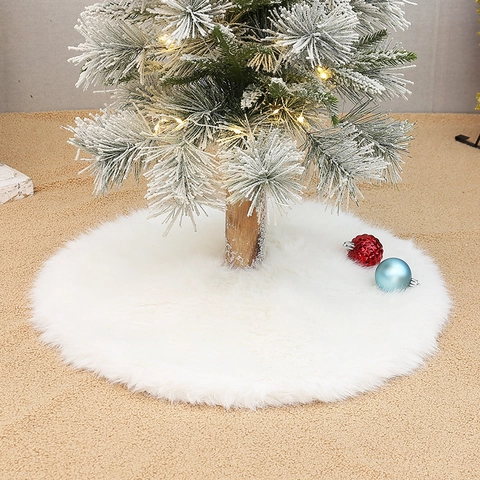 Christmas Tree Skirt Faux Fur Plush Circular Soft Base Cover Holiday Decor Party Ornament