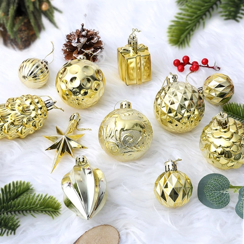Christmas Tree Ornaments Electroplated Plastic Baubles Stars And Pinecones Hanging Holiday Party Decorations