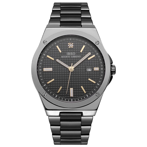 Men Quartz Watch Business Luxury Fashion Wristwatch Stainless Steel Strap Alloy Case Calendar Date Waterproof Bezel