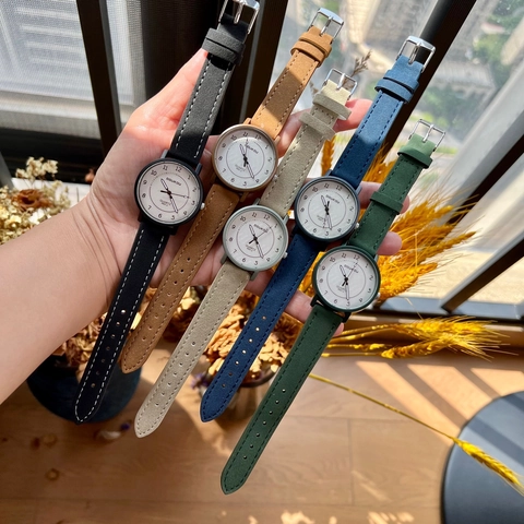 Casual Women Quartz Watch With Faux Leather Strap Round Analog Dial Minimalist Student Wristwatch Simple Fashion Watch