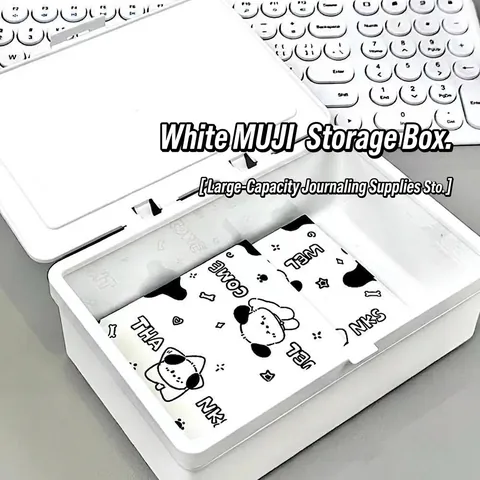 Minimalist White PP Plastic Storage Box Flip Top Dustproof Desktop Organizer For Stationery Cosmetics Journal Stickers