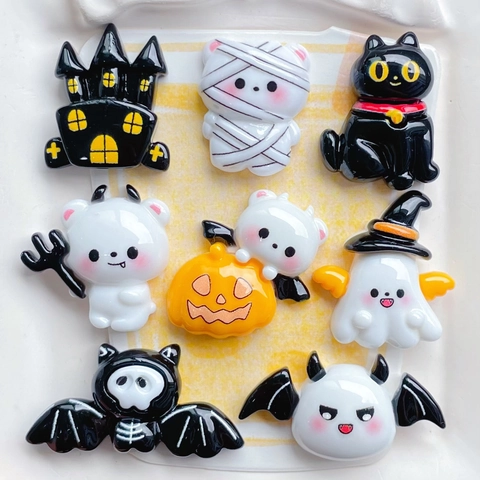 Ciondoli Resina Halloween Zucca Fantasma Gatto Nero DIY Gioielli Accessori Decorazione Cover Telefono Carino Spooky