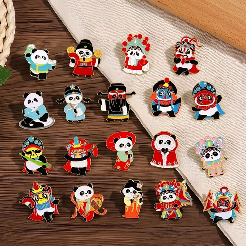 Cute Cartoon Panda Enamel Brooch Pin Chinese Style Peking Opera Alloy Metal Badge For Backpack Clothes Accessory Jewelry