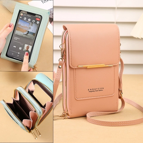 Touch Screen Cell Phone Bag PU Leather Crossbody Wallet Purse Multi Functional Small Shoulder Bag For Women