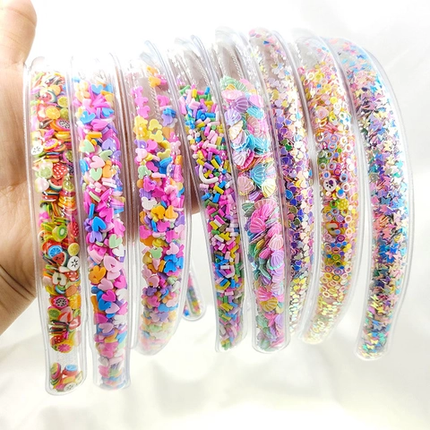Kids Transparent PVC Quicksand Headband Colorful Sequin Fruit Slices Sweet Hair Hoop Anti Slip Teeth Girls Accessories