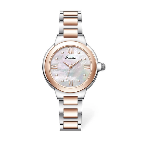 Dames Quartz Horloge Kunstparelmoer Wijzerplaat Roestvrijstalen Band Vlindergesp Romeinse Cijfers Strass Elegant Horloge