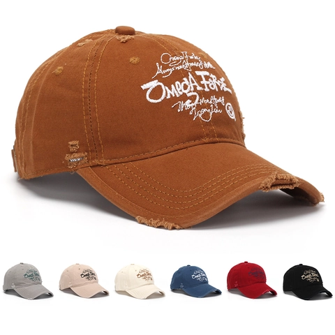 Distressed Baseball Cap Cotton Retro Washed Torn Hat Embroidered Letter Sun Protection Adjustable Outdoor Streetwear Headwear
