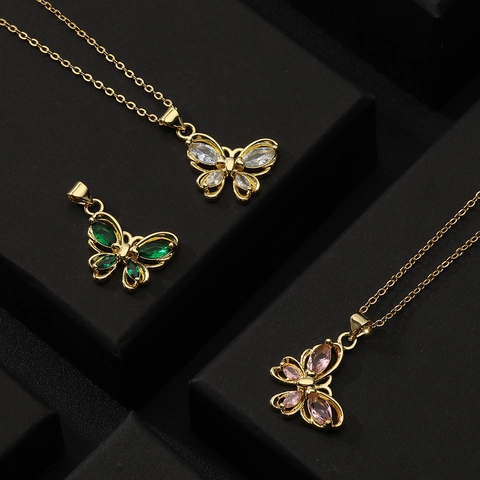 Butterfly Pendant Necklace Gold Plated Copper Colorful Zircon Inlaid Trendy Jewelry For Women Fashion Accessories