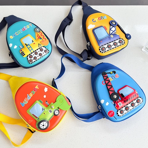 Kids Chest Bag 3D Cartoon Construction Vehicle Excavator Crane EVA Hard Shell Lightweight Crossbody Bag For Boys Girls