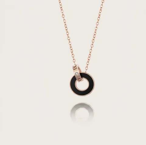 Collar de Doble Anillo con Números Romanos de Acero de Titanio con Incrustaciones de Nácar Diamantes de Imitación Chapado en Oro Rosa Joyería de Moda para Mujer