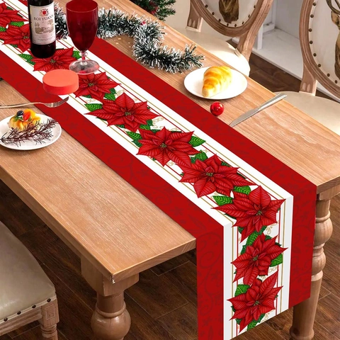 Kerst Tafelloper Polyester Rood Kerstster Patroon Feestelijke Decoratie Vakantie Huis Feest Accessoire