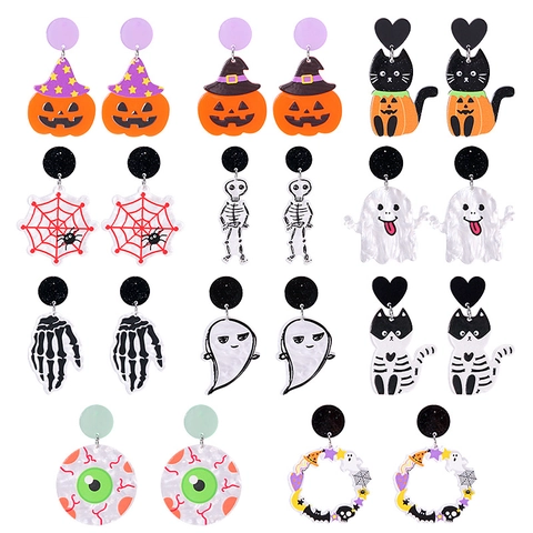 Σκουλαρίκια Halloween Αστεία Ακρυλικά Κολοκύθα Φάντασμα Κρανίο Τρομακτικό Μάτι Ιστός Αράχνης Γυναικεία Κοσμήματα Αξεσουάρ