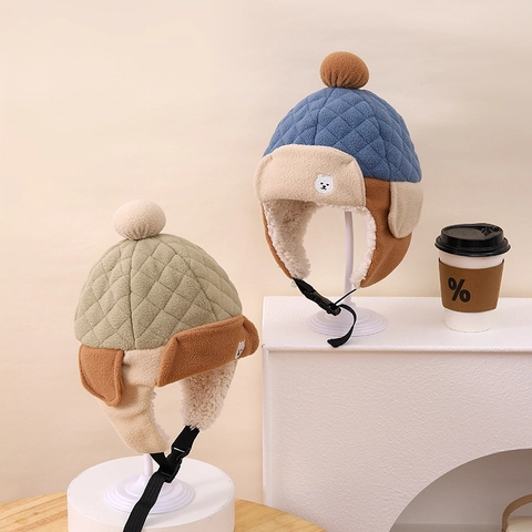 Kinderen Winter Trapper Hoed Beer Patroon Fleece Gevoerd Oorbescherming Warm Winddicht Gewatteerde Pet Voor Jongens Meisjes