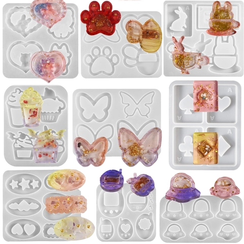 Molde De Silicona Para Resina DIY Joyería Shaker Colgante Llavero Fabricación Corazón Pata De Gato Estrella Formas De Animales Herramienta
