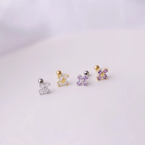 Cross Zircon Ear Cartilage Stud Stainless Steel And Copper Piercing Jewelry Korean Style Minimalist For Women