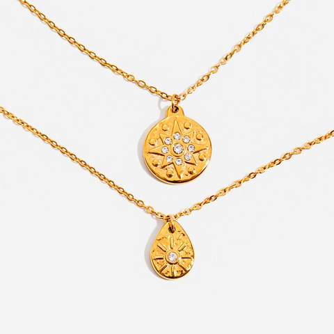 Collana Con Ciondolo Stella Solare Acciaio Inossidabile Placcato Oro 18K Zircone Goccia Gioielli Di Moda Da Donna