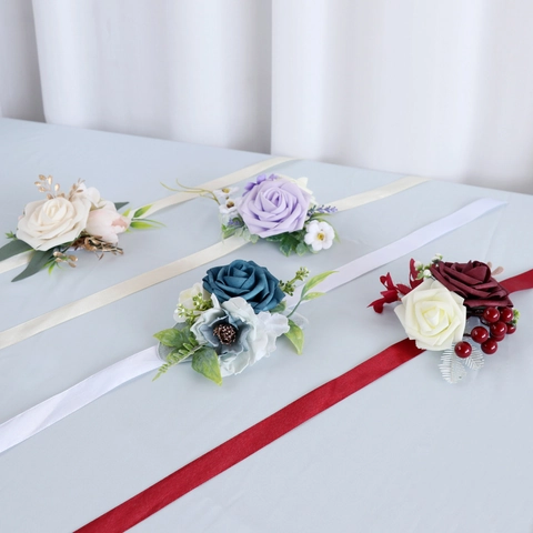 Wedding Wrist Corsage Simulation Satin Rose Bridal Bridesmaid Hand Flower Ribbon Floral Decor For Party Prom
