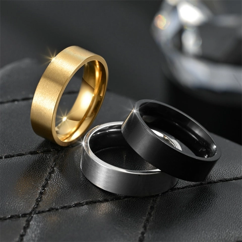 Minimalist Band Ring Stainless Steel Matte Brushed Surface Polished Inner Unisex Fashion Jewelry Black Gold Silver Color