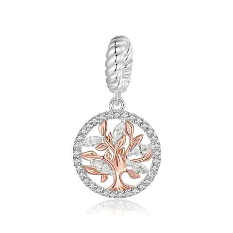 925 Sterling Silver Tree Of Life Pendant For Women Rose Gold Plated Round Hollow Cubic Zirconia Jewelry Charm