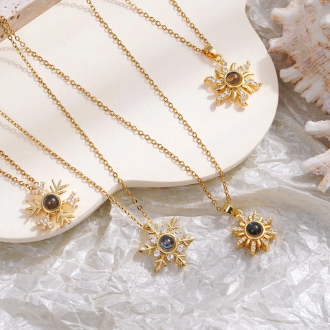 100 Sprachen Ich Liebe Dich Projektion Schneeflocke Sonnenblume Anhänger Halskette Gold Plattiert Kupfer Strass Schmuck Für Damen Geschenk