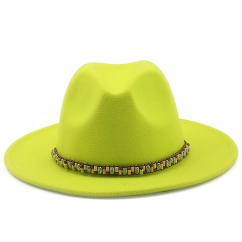 Wide Brim Wool Felt Fedora Hat With Bohemian Beaded Band Vintage Stylish Jazz Cap For Men And Women Autumn Winter Accessory