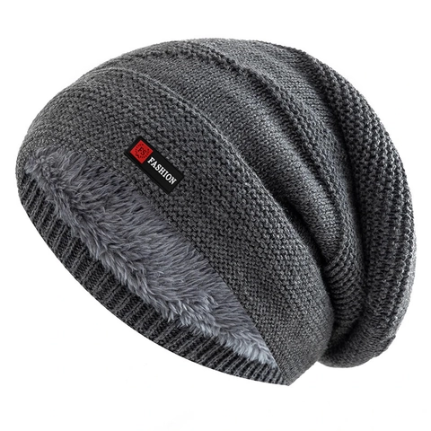Gorro De Punto Invierno Cálido Forro Polar Slouchy Skull Cap Térmico Exterior Color Sólido Para Hombre Mujer