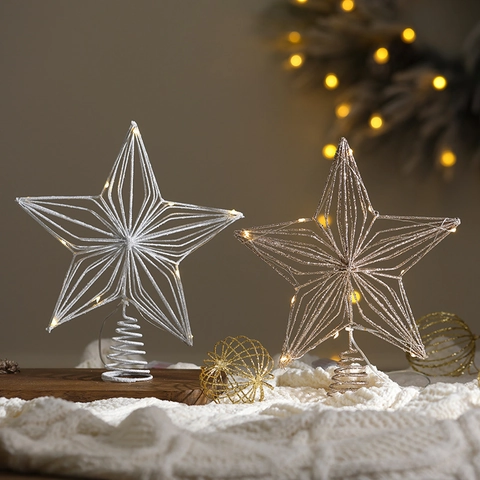 Christmas Tree Topper Star Lighted Iron Glitter Glowing Holiday Party Home Decor Five Pointed Tree Top Ornament