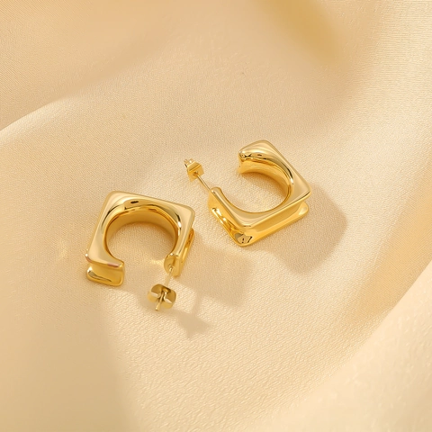 Geometric C-Shaped Square Stud Earrings Stainless Steel 18K Gold Plated Minimalist Lightweight Trendy Jewelry For Women