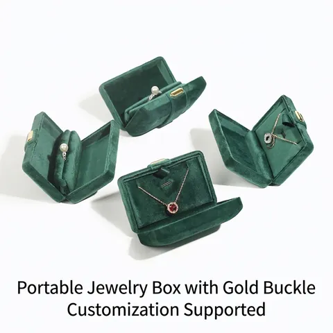 Portable Velvet Jewelry Box With Gold Buckle Travel Ring Earring Pendant Storage Case Elegant Jewelry Packaging Gift Box Organizer