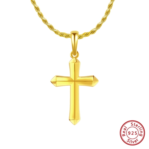 Heren Kruis Hanger Ketting 925 Sterling Zilver 18K Verguld Minimalistische Hip Hop Sieraden Met Touwketting