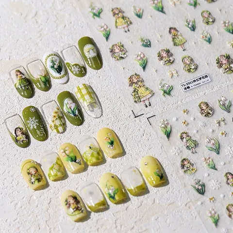 5D Relief Nagelaufkleber Maiglöckchen Blume Süßes Mädchen Selbstklebend Maniküre Aufkleber Für Damen DIY Nageldekoration