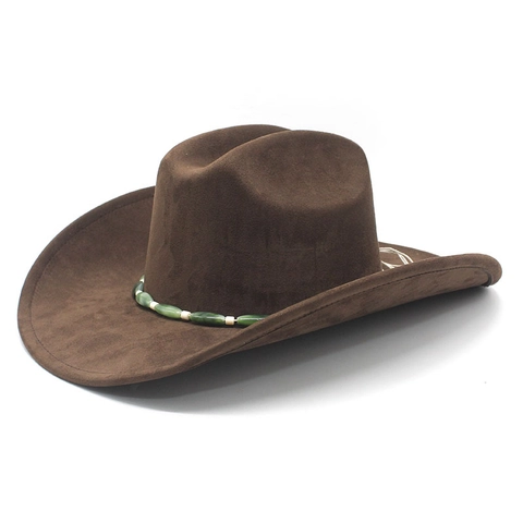 Cappello Da Cowboy Occidentale Scamosciato Feltro Tesa Larga Banda Di Perline Stile Etnico Retro Cappello Da Sole Uomo Donna