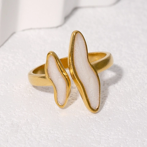 Bague Ouverte Réglable Vintage Français Acier Inoxydable Plqué Or 18K Géométrique Asymétrique Émail Bijoux Pour Femmes