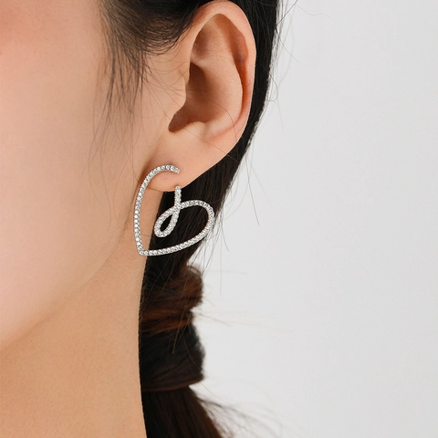 Pendientes de Corazón de Plata de Ley 925 Micro Pave Diamantes de Imitación Joyería de Moda para Mujer Pendientes Elegantes de Plata