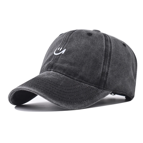 Casquette De Baseball En Coton Lavé Rétro Brodée Smiley Face Distressed Protection Solaire Chapeau Réglable Pour Hommes Femmes