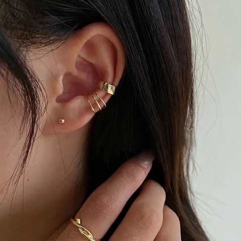 Pendientes De Cartílago Minimalistas Sin Perforación Multicapa Chapado En Oro Plata Aleación Joyería Para Mujer