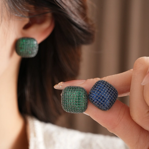 Pendientes De Botón De Cobre Con Circonitas Vintage Estilo Pavé Geométrico Con Silver Earring Post Joyas De Lujo
