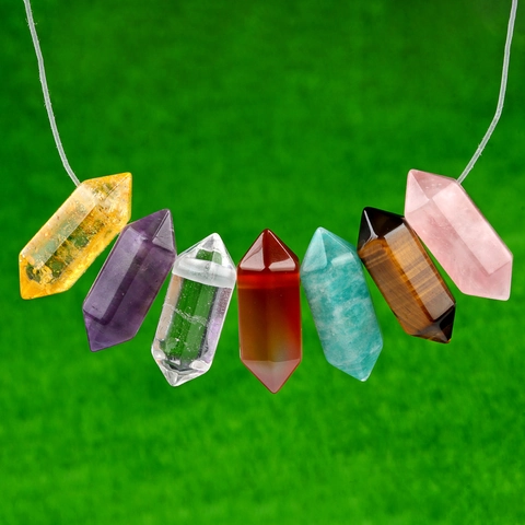 Natural Stone Crystal Pendants Double Terminated Hexagonal Column Pointed Beads For DIY Jewelry Making Accessories