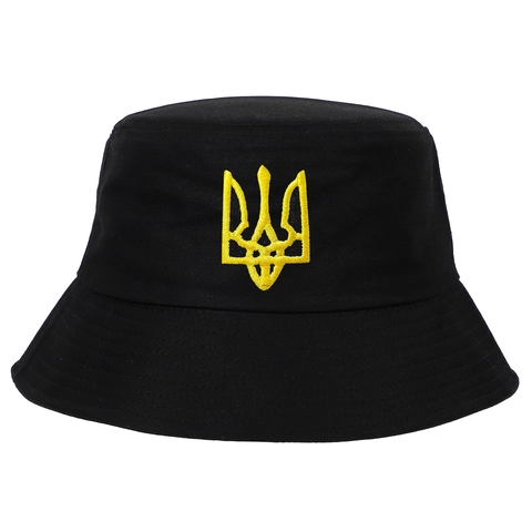 Cotton Bucket Hat Embroidery Ukrainian Trident Tryzub National Emblem Fisherman Sun Protection Casual Streetwear Unisex
