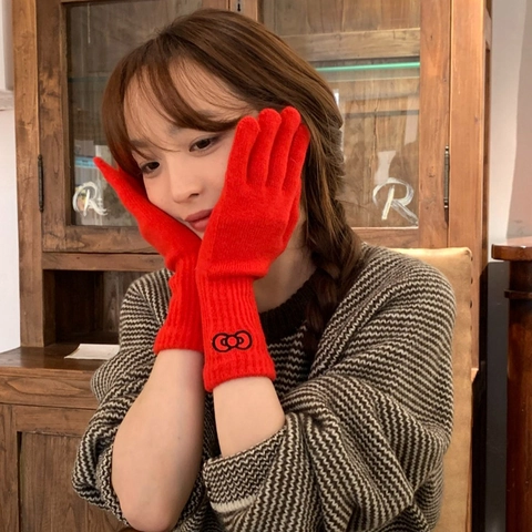 Guantes de Punto para Mujer Cálidos de Invierno Suaves de Mezcla de Lana Acrílica Mitones Con Bordado de Lazo para Accesorios de Diario al Aire Libre