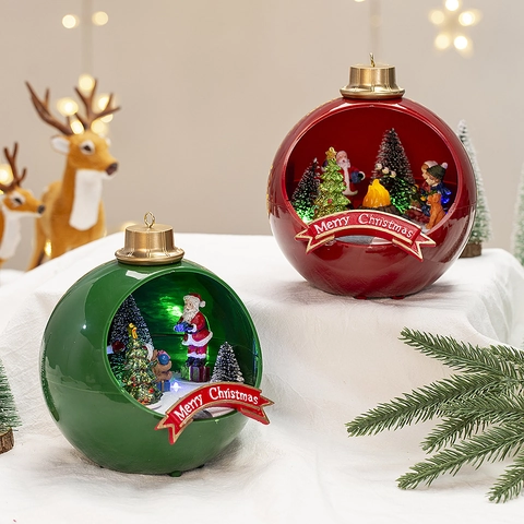 Boule À Neige De Noël Ornement De Maison Musicale Lumineuse Père Noël Micro Paysage Résine Plastique Décoration De Table Cadeau