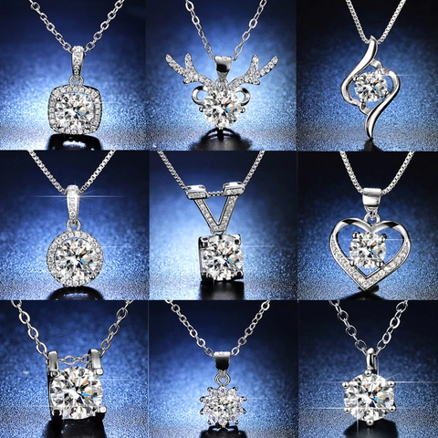 Round Brilliant Cut Zirconia Pendant Necklace Copper Silver Plated Clavicle Chain Geometric Heart Flower Design Women