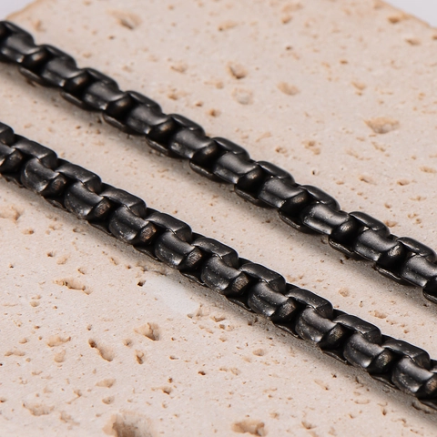 Black Box Chain Necklace Stainless Steel Venetian Link Minimalist Hip Hop Punk Fashion Accessory Jewelry For Men