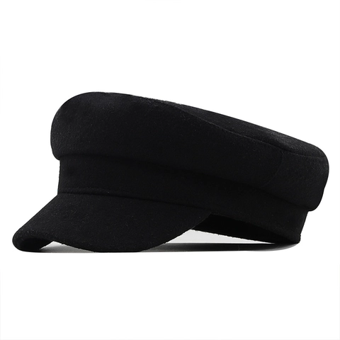 Casquette de Gavroche Rétro Britannique pour Femmes Minimaliste Japonais Polyester Chapeau Militaire Automne Hiver Béret Femme