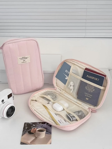 Large Capacity Quilted Makeup Bag Multi Layer Travel Cosmetic Pouch Vertical Waterproof Padded Storage Case For Women