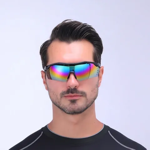 Occhiali Da Sole Ciclismo Sport All Aperto Protezione UV400 Antivento Specchio Colorato Montatura PC Uomo Donna