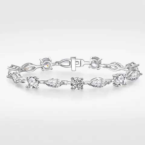 Lussuoso Bracciale in Argento Sterling S925 con Zirconia Donna Moda Geometrica Marquise Tondo Zirconia Tennis Gioielli Regalo