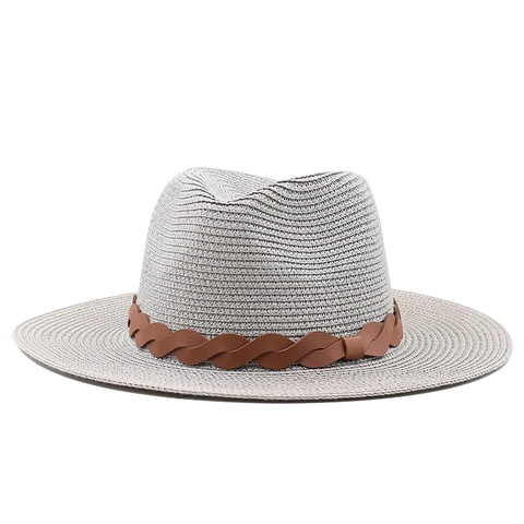 Sombrero De Paja Fedora De Ala Ancha Verano Playa Sombrero De Sol Con Banda De Cuero Trenzado Para Mujeres Hombres Niños