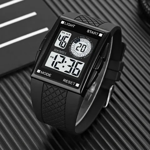 Herren Digital Sportuhr Mit Zinklegierung Gehäuse PU Armband Wasserdicht Dualzeit Chrono Alarm LED Hintergrundbeleuchtung Student