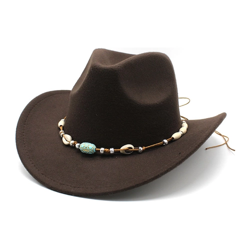 Sombrero De Vaquero Occidental Fieltro Fedora Étnico Bohemio Concha Cuentas Turquesa Jazz Para Mujeres Hombres